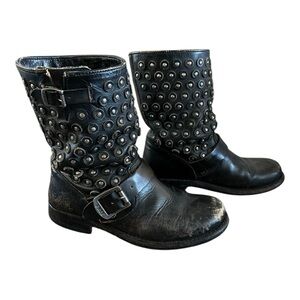 Frye black moto boots silver stud accent buckles size 6 leather